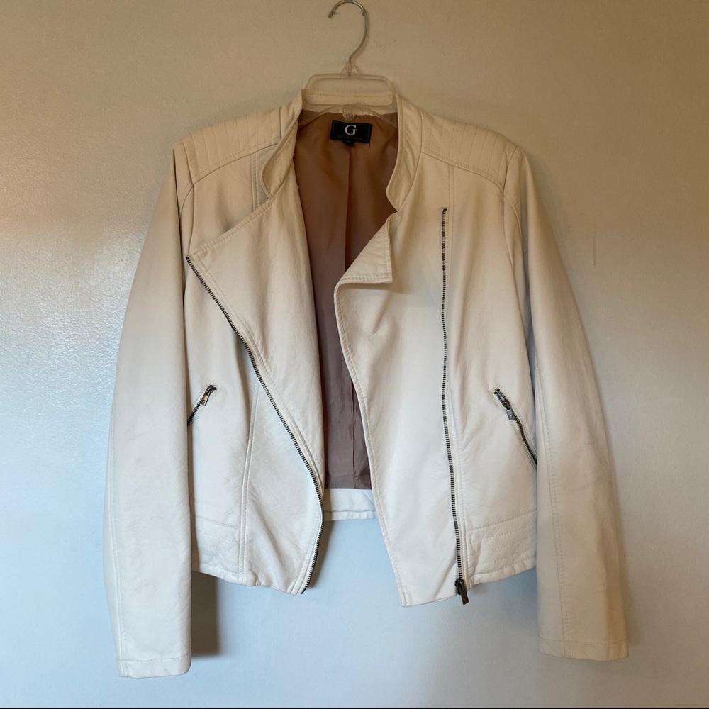 White Vegan Leather Motorcycle Jacket Medium